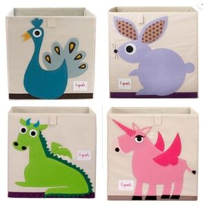 3 Sprouts - Set of 4 Storage Bins - Unicorn Dragon Mouse Peacock - Like New